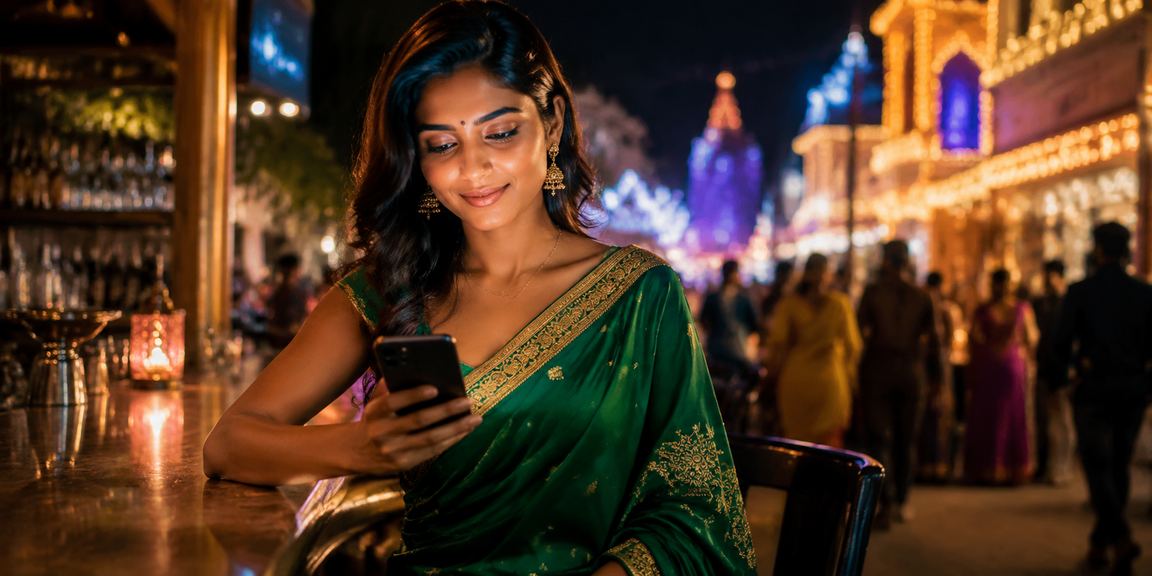Indian woman playing card games on mobile